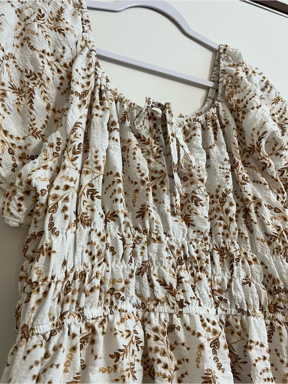 Liberty Love Cream and Brown Floral Smocked Midi Dress